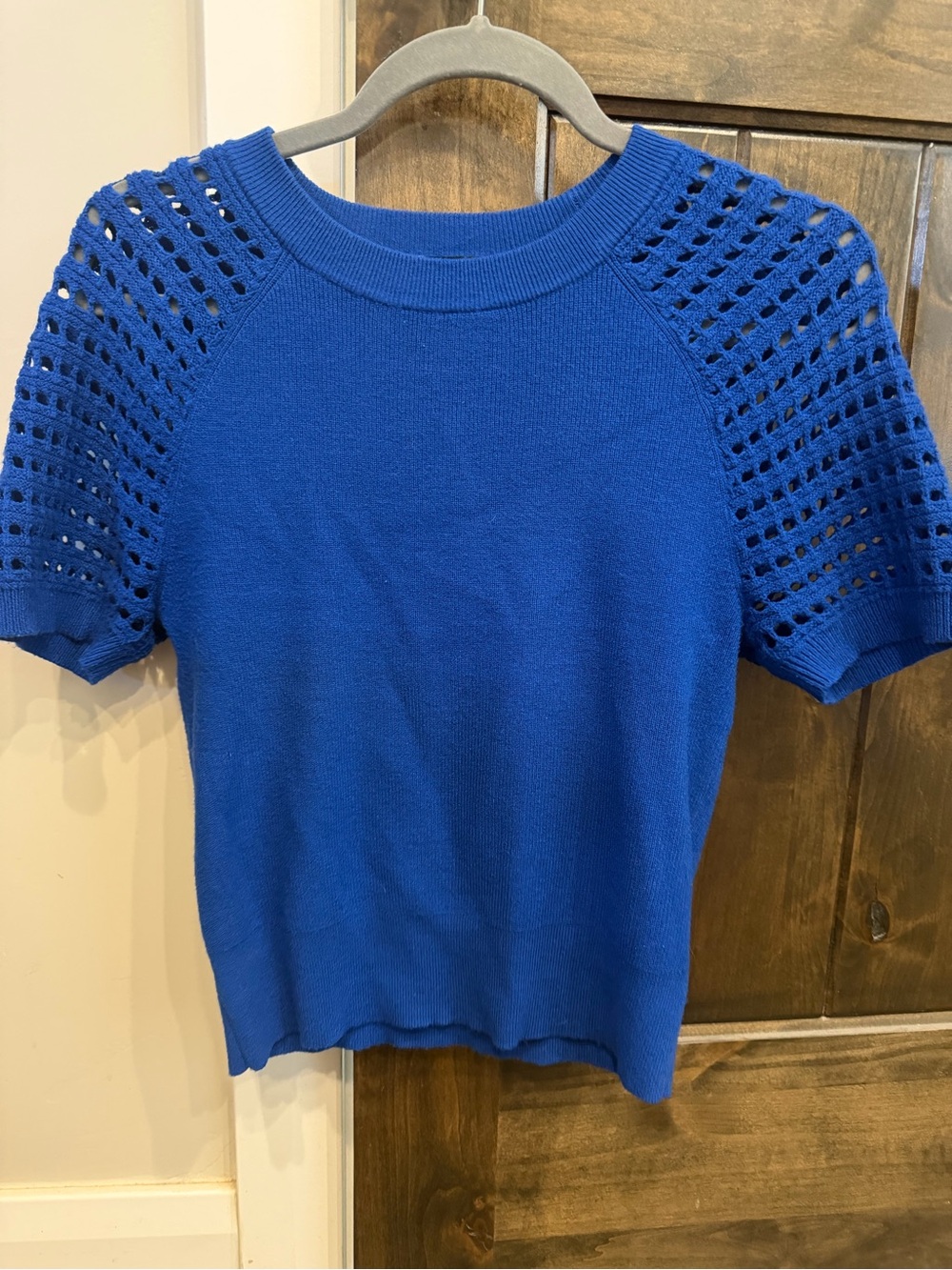 Express Royal Blue Crochet Sleeve Short Sleeve Top - Women